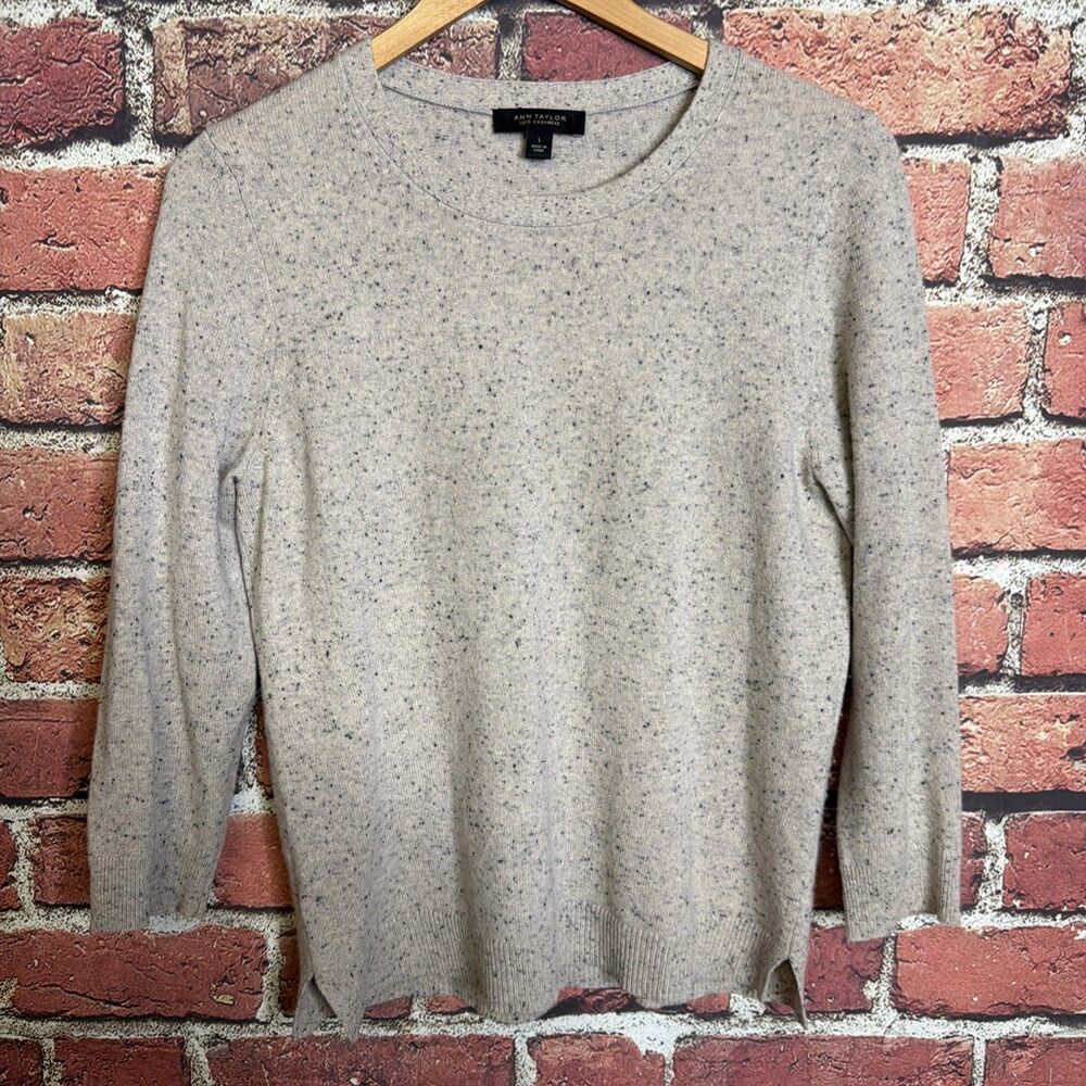 Ann Taylor 100% Cashmere Crewneck Sweater Heather Gray Soft Classic Large